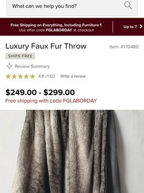 Frontgate Luxury Faux Fur Throw Brown Mink Plush Blanket NWOT